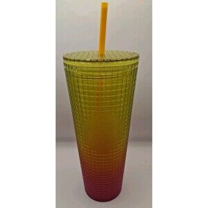 Starbucks Summer 2022 Yellow/Pink Grid Tumbler (Cold Cup) Venti 24 oz